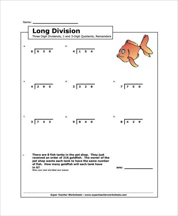 Division Long Method Worksheets