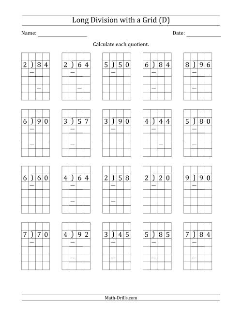 2 Digit By 1 Digit Long Division With Grid Assistance And Prompts And 