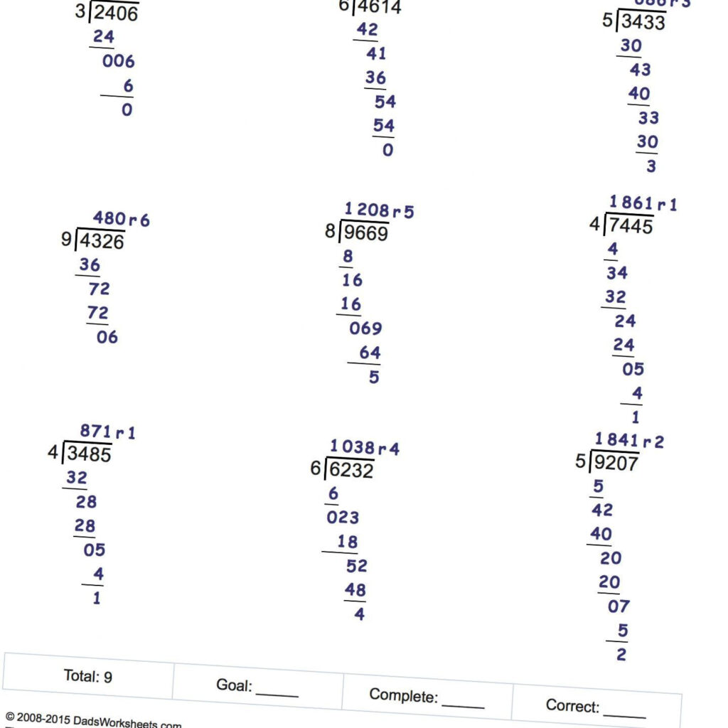 Long Division Worksheets Grade 5 With Answers | Long Division Worksheets