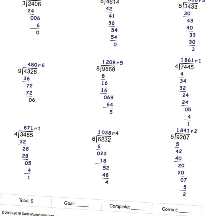 Long Division Worksheets Grade 5 With Answers