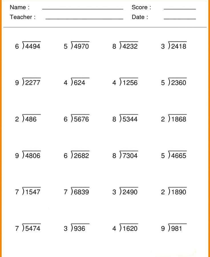 4 Digit Division Worksheets Worksheet School