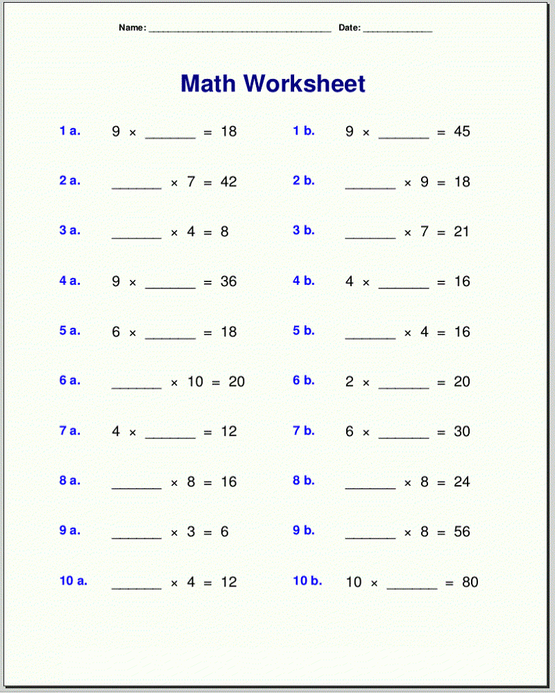 4th Grade Math Facts Worksheets Printable Math Worksheets Printable