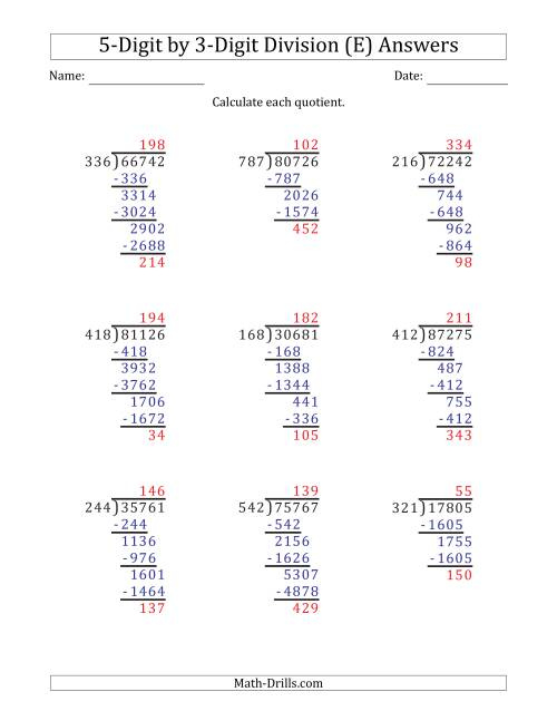 5 Digit By 3 Digit Long Division With Remainders And Steps Shown On 