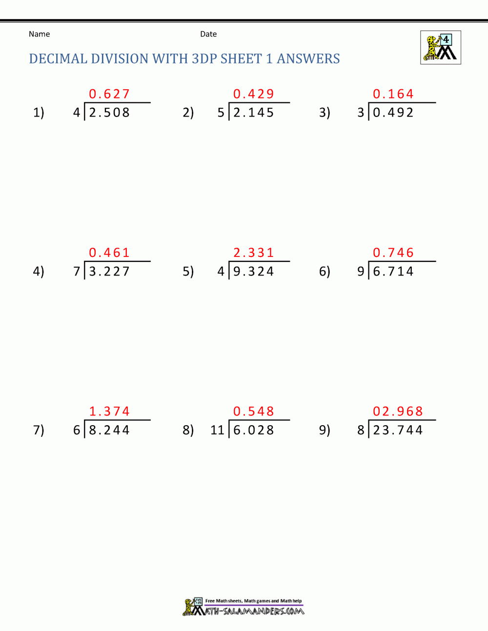 6th Grade Math Worksheets Multiplying And Dividing Decimals