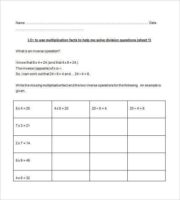 Multiplication And Long Division Worksheets