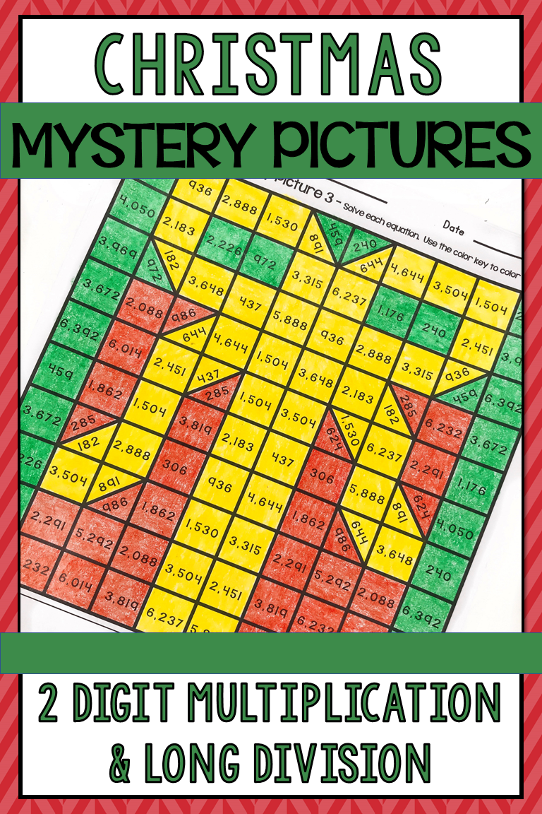 Christmas Mystery Pictures Two Digit Multiplication Long Division 