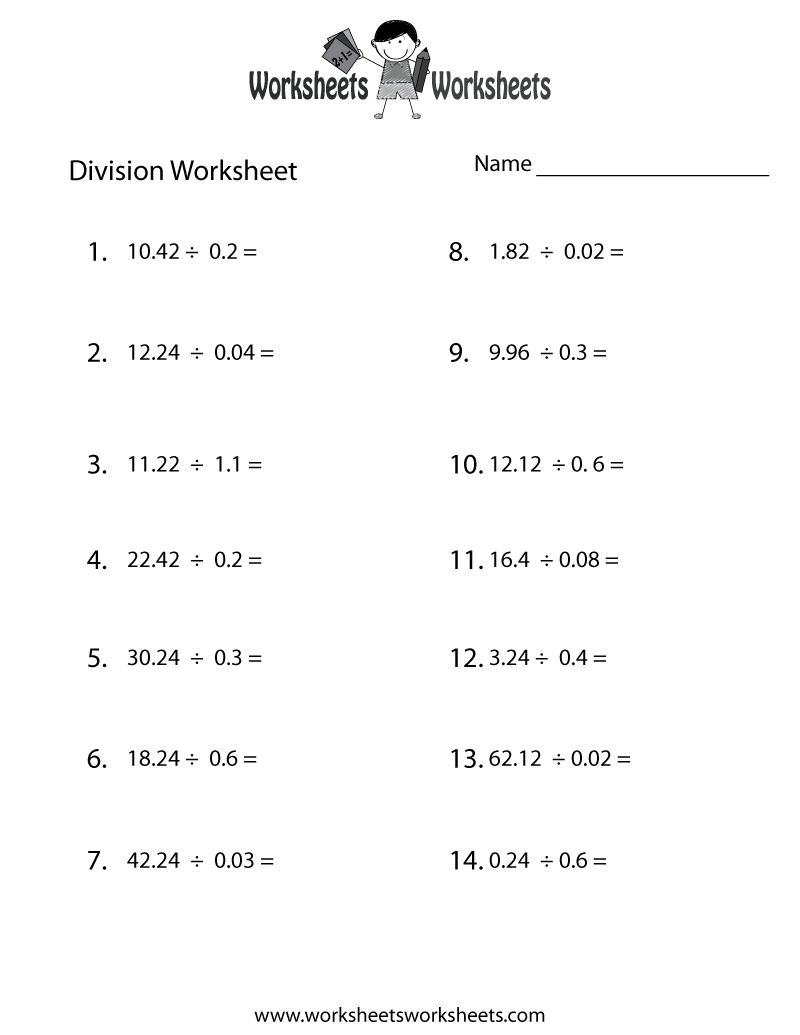 Decimal Division Worksheet Worksheets Worksheets