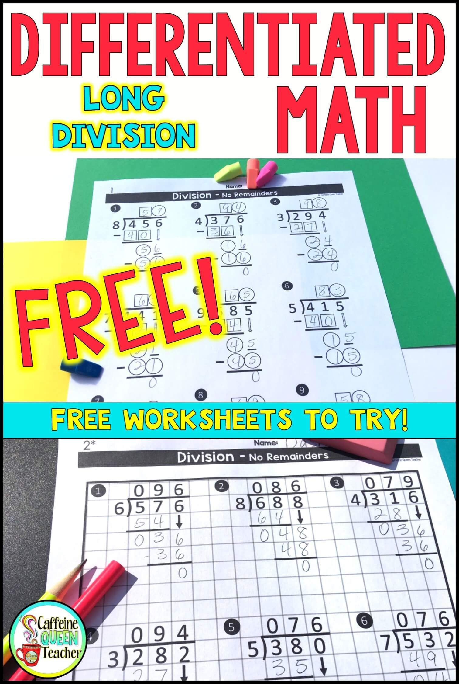 Differentiated Long Division Worksheets For FREE Caffeine Queen 