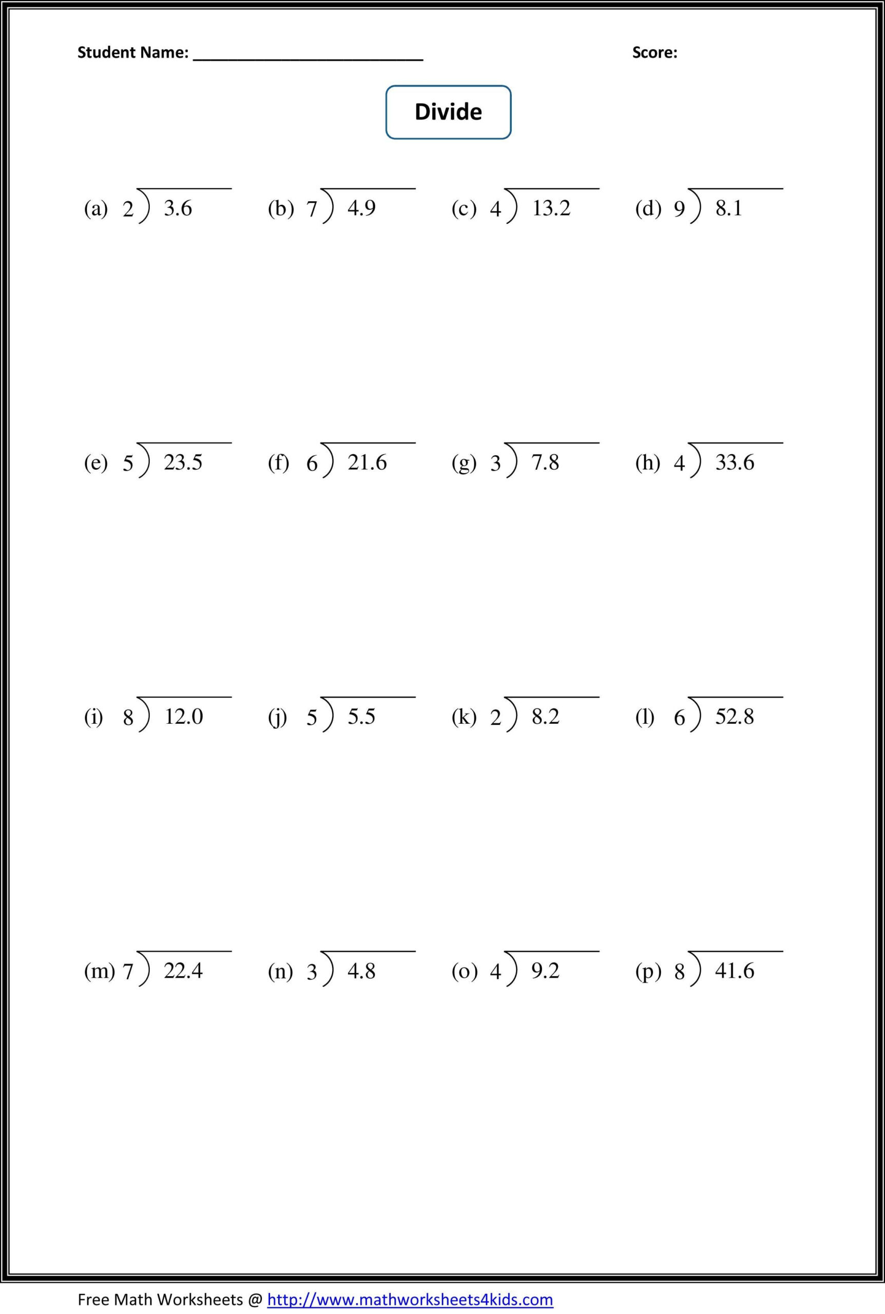 Divide 6th Grade Math Worksheets Decimals Worksheets Dividing 