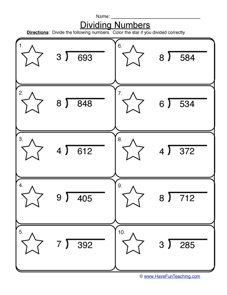 Dividing 1 Into 3 Digit Worksheet 1