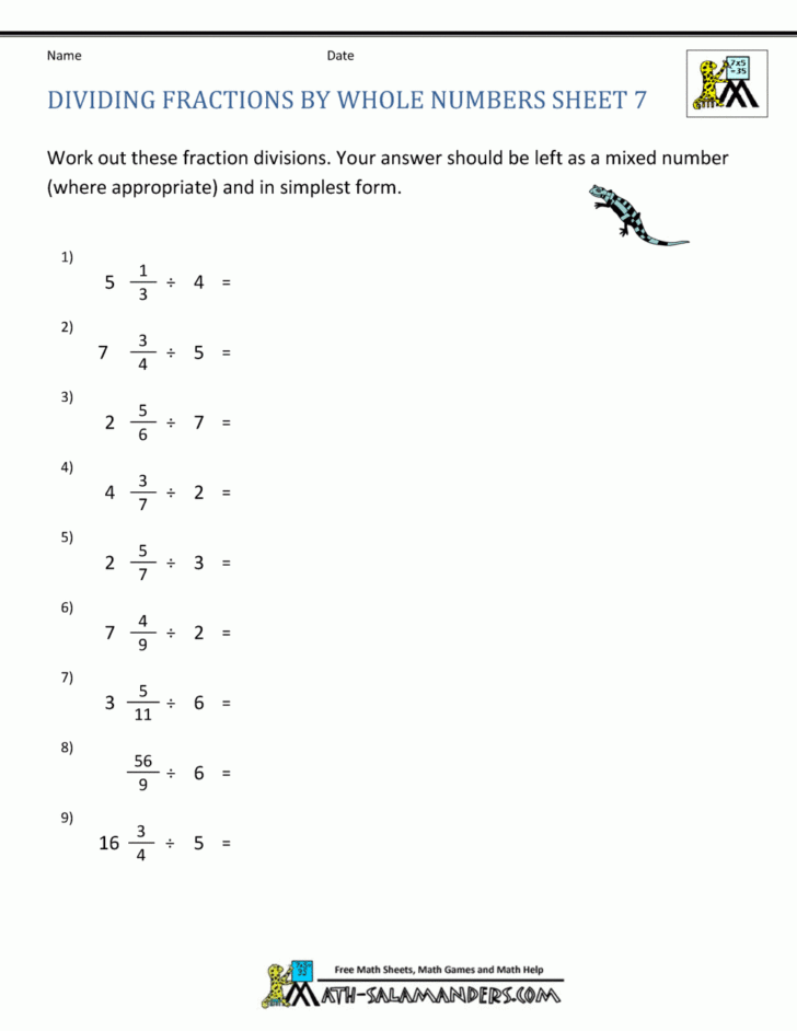 Dividing Fractions Worksheets 7th Grade