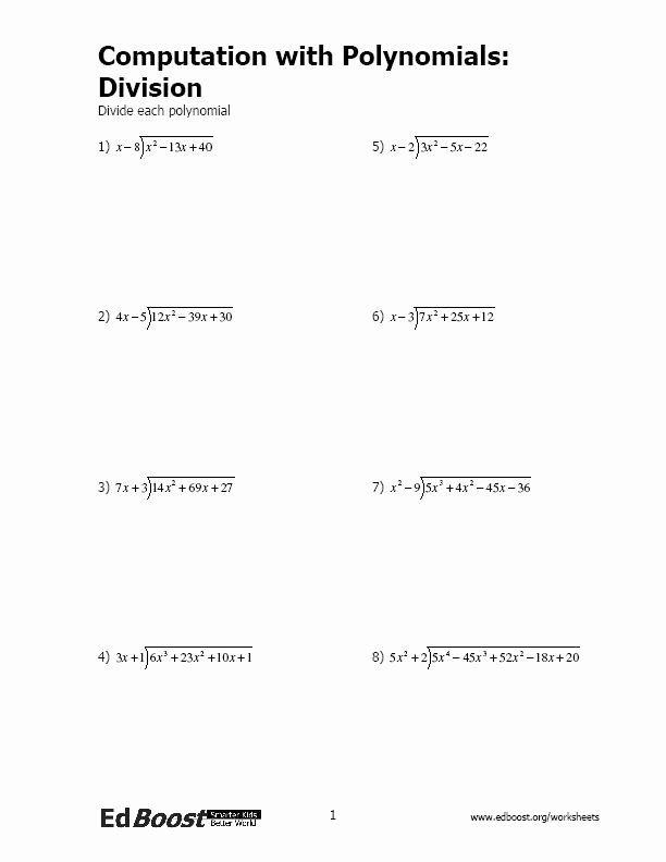 Dividing Polynomials Worksheet Answers Fresh Putation With Polynomials 