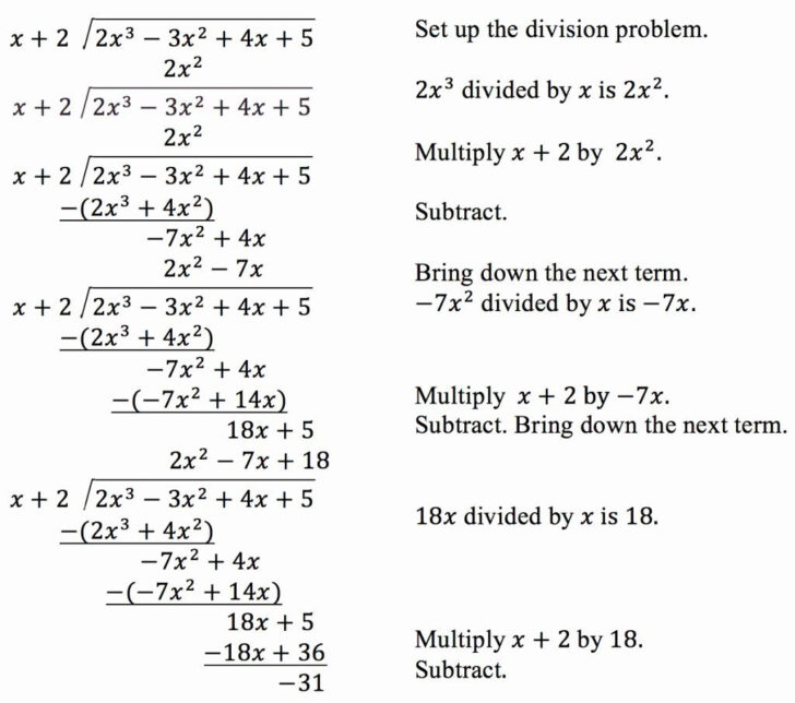 Algebra 2 Polynomial Long Division Worksheet Answers