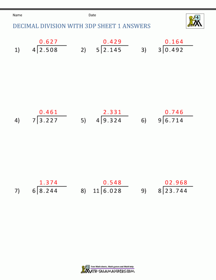 Long Division Worksheets With Decimal Answers