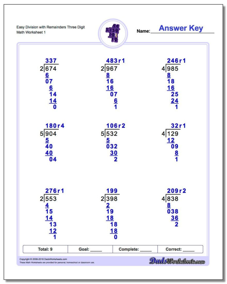 Long Division Worksheet With Remainders