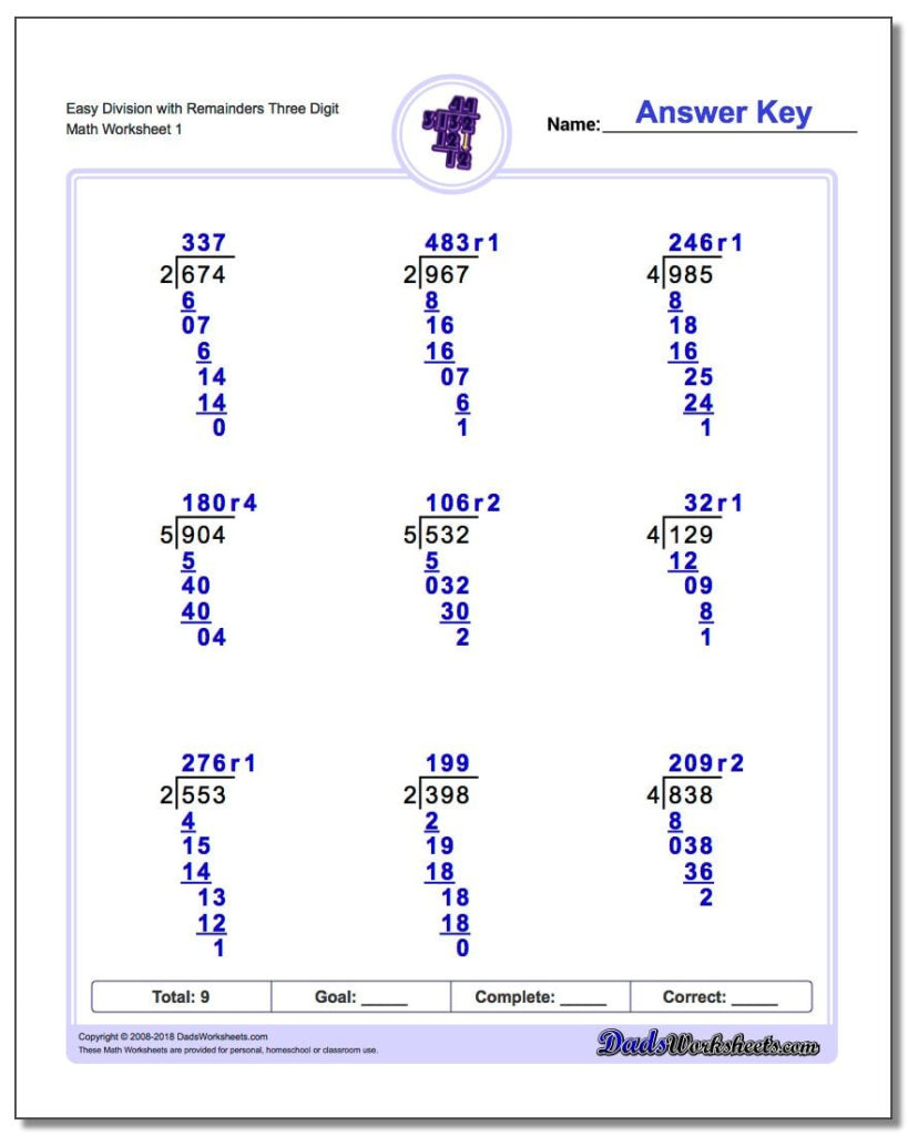 Long Division With Remainders Worksheets | Long Division Worksheets