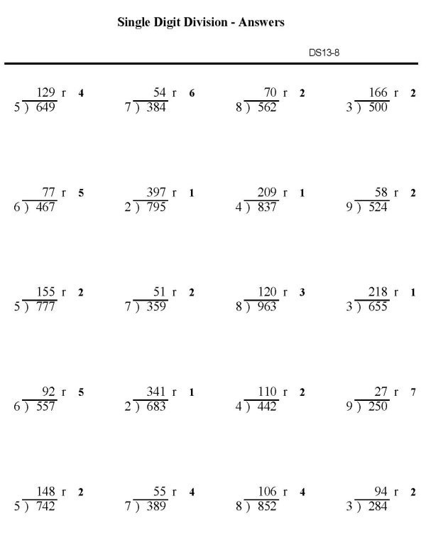 Division With Remainders Worksheets