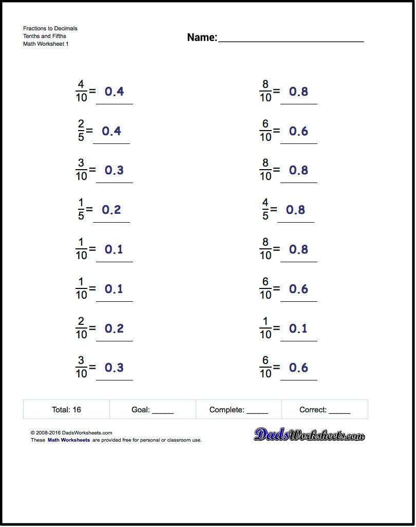 Converting Fractions To Decimals Using Long Division Worksheet Long