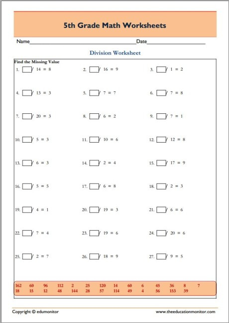 Free 5th Grade Division Math Worksheets EduMonitor