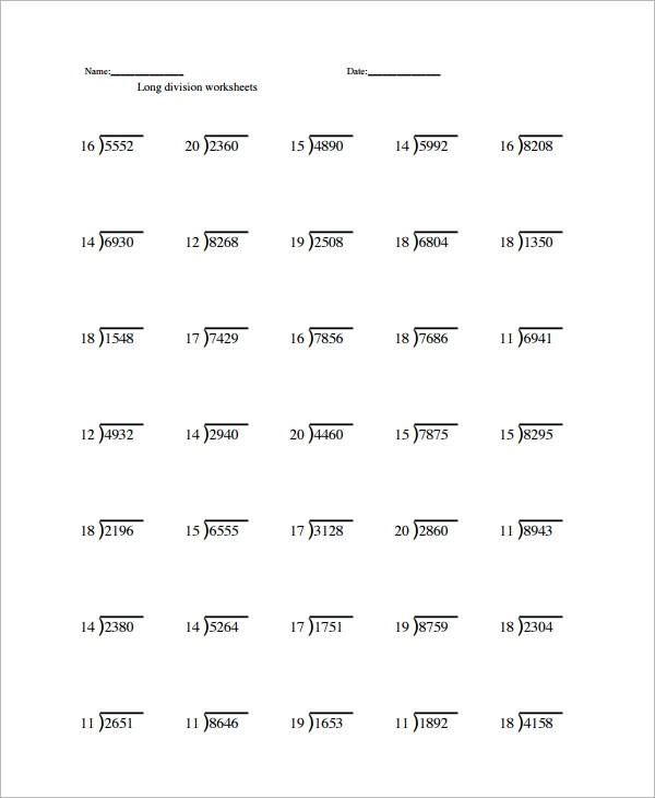 Examples Of Long Division Worksheets