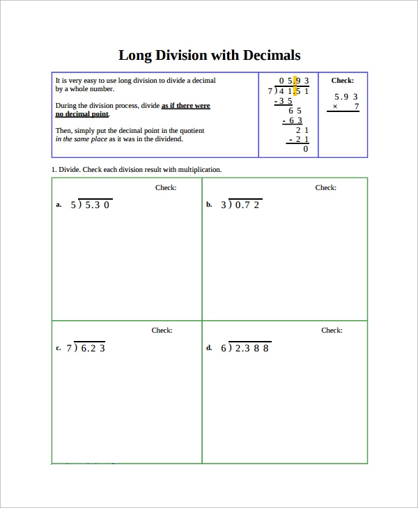 FREE 9 Sample Long Division Worksheet Templates In MS Word PDF