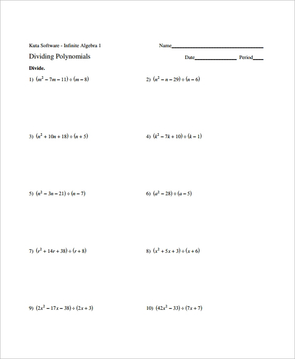 Algebra 2 Long Division Worksheet