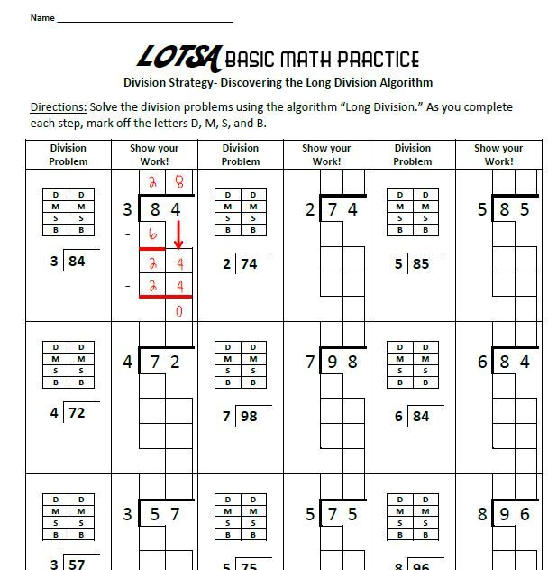 Long Division With Boxes Worksheet