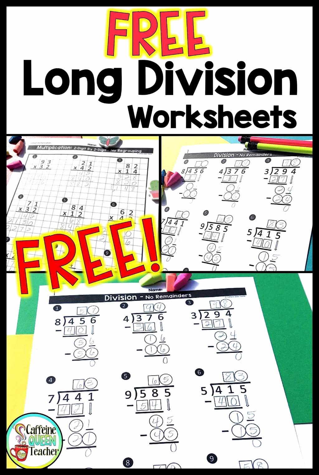 Free Long Division Math Worksheets Differentiated To Suit Individual 
