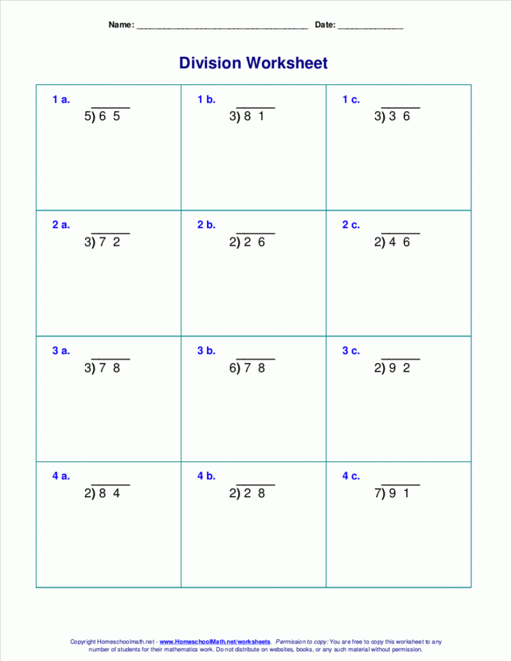 Printable Long Division Worksheets For 4th Graders