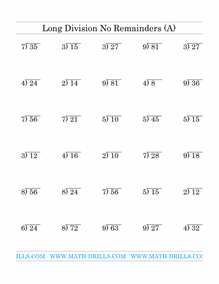 Printable Long Division Worksheet | Long Division Worksheets
