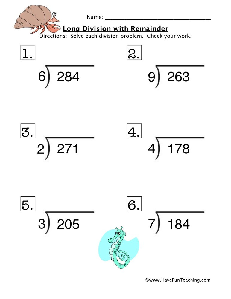 Free Printable Long Division Math Worksheets Long Division Worksheets