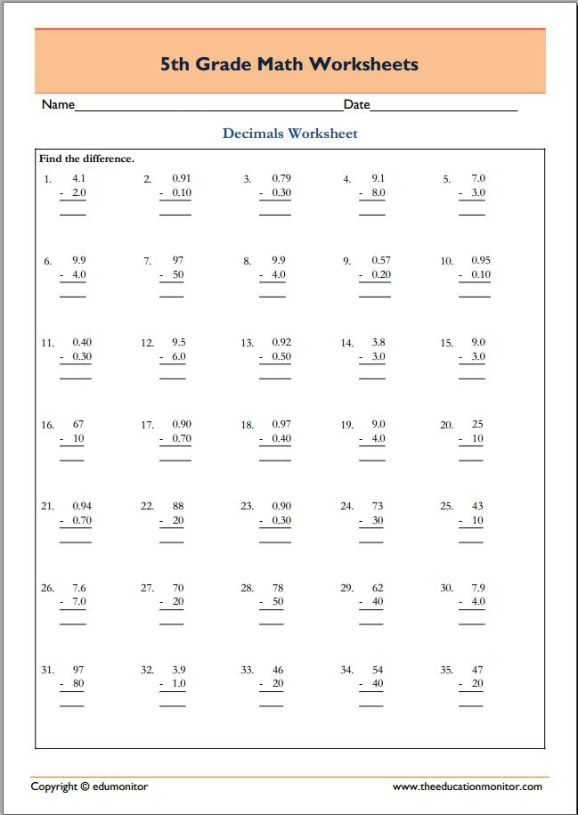 Free Printable Math Worksheets For 5th Grade