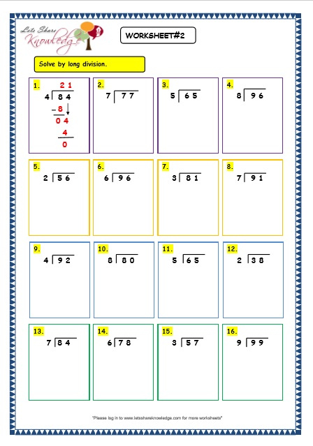 Grade 3 Maths Worksheets Division 6 3 Long Division Without Remainder 