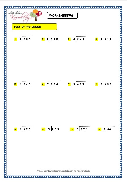 Grade 3 Maths Worksheets Division 6 3 Long Division Without Remainder 