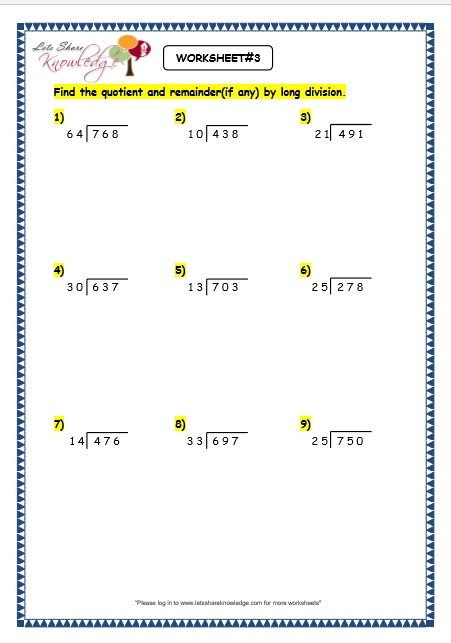 Grade 3 Maths Worksheets Division 6 5 Long Division By 2 Digit 