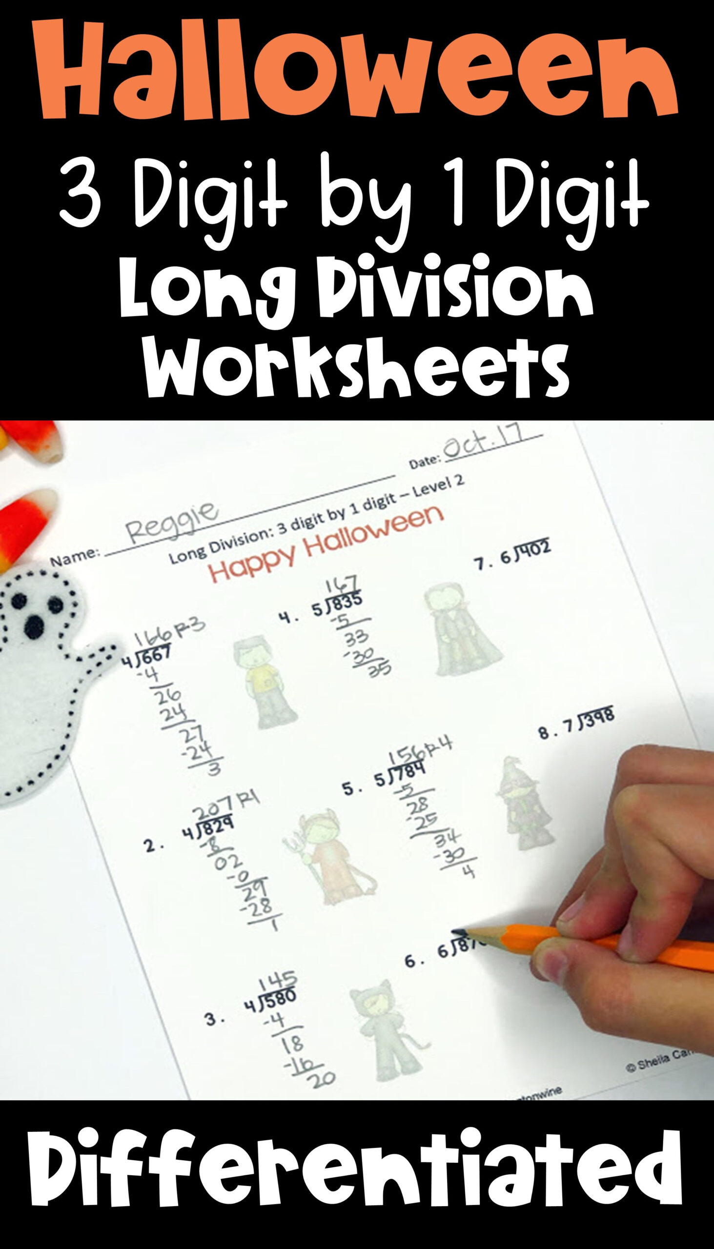 Halloween 3 Digit By 1 Digit Long Division Worksheets Halloween Math 