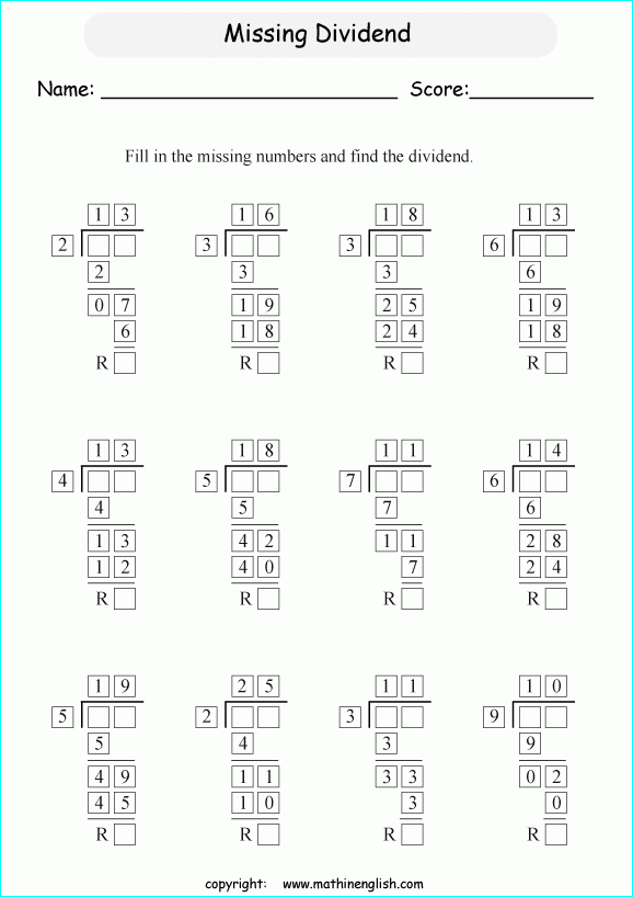 Image Result For Long Division Worksheet Fill In Missing Numbers 