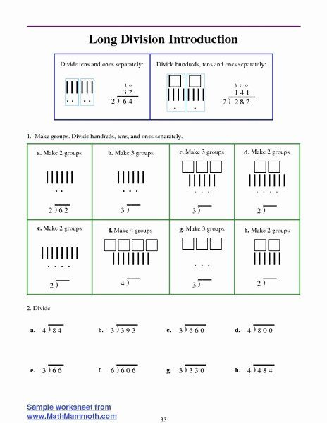 Intro To Long Division Worksheet