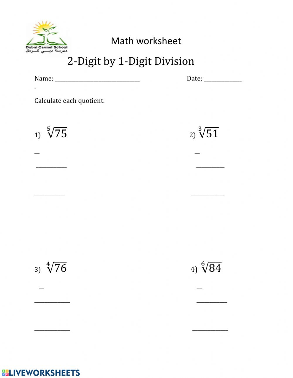 Long Division Interactive Worksheet