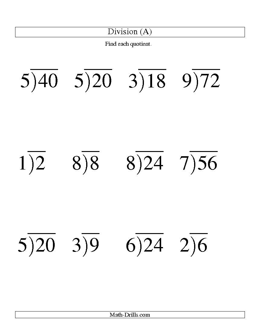 Long Division One Digit Divisor And A One Digit Quotient With No 