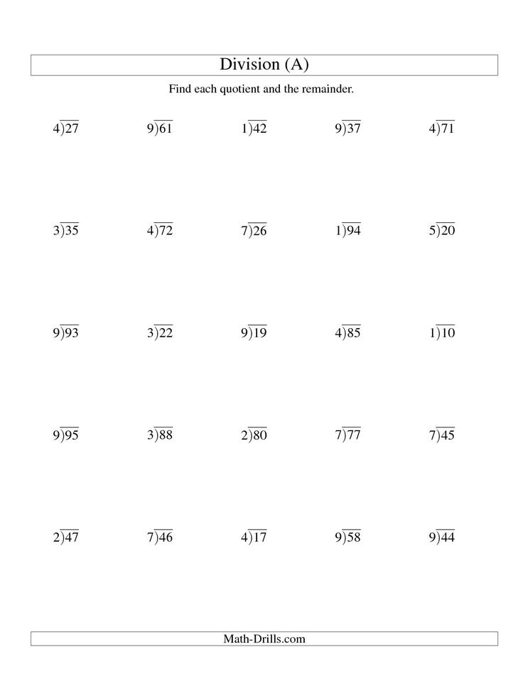 Long Division One Digit Divisor And A Two Digit Dividend With A 