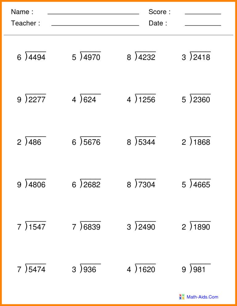 Long Division Problems Page 14 6Th Grade Math Worksheets Times Tables 