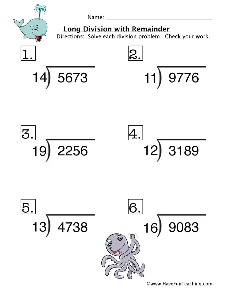 Long Division Remainder Worksheet 2