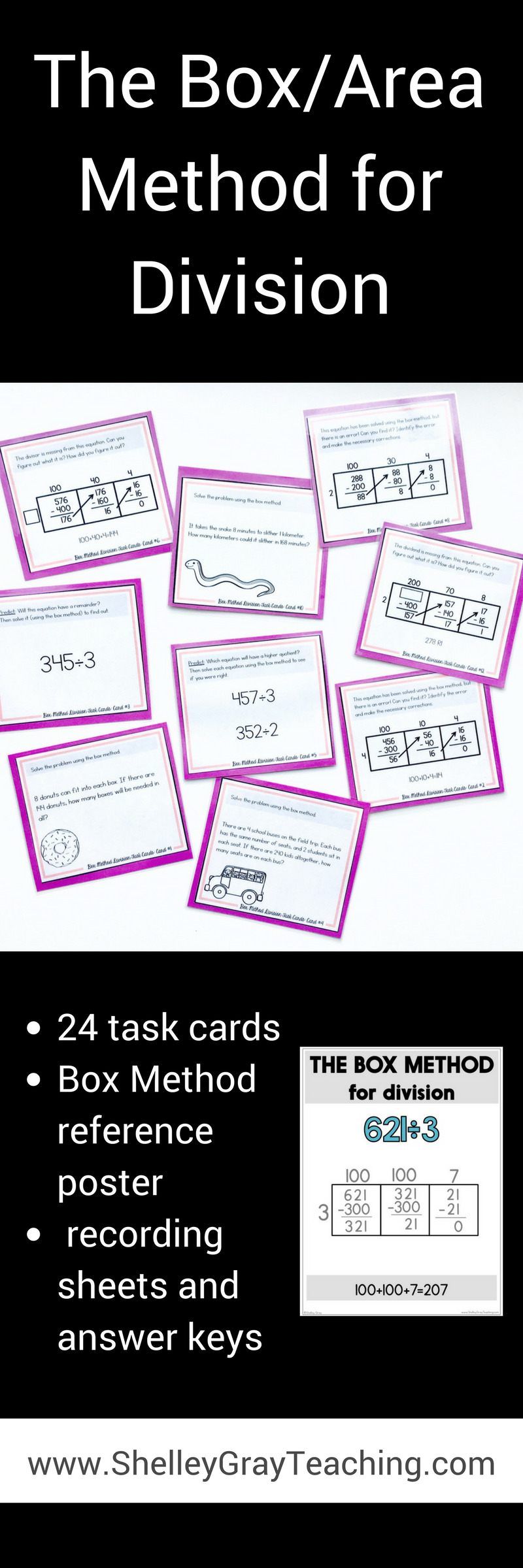 Long Division Task Cards The Box Or Area Method Division Task Cards 