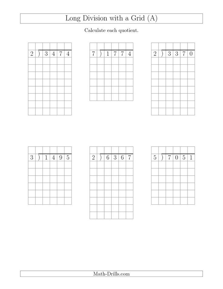 Long Division With Grid Assistance 4 Digit By 1 Digit With Remainders 