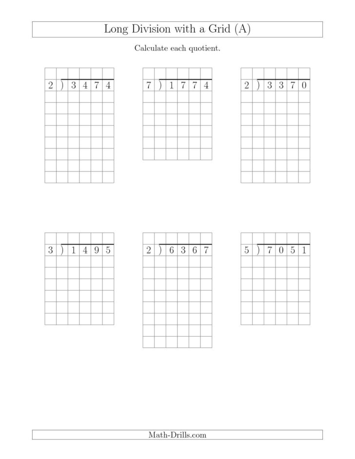 Long Division Worksheets Grade 4 With Grid
