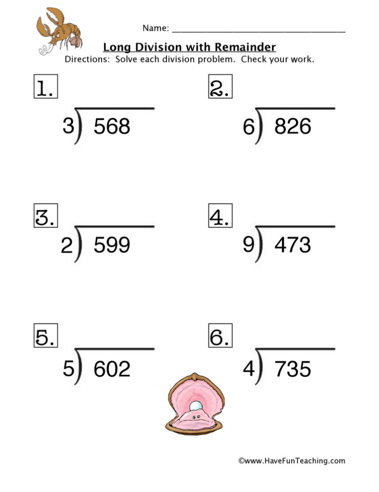 Long Division Worksheets Printable 6th Grade | Long Division Worksheets