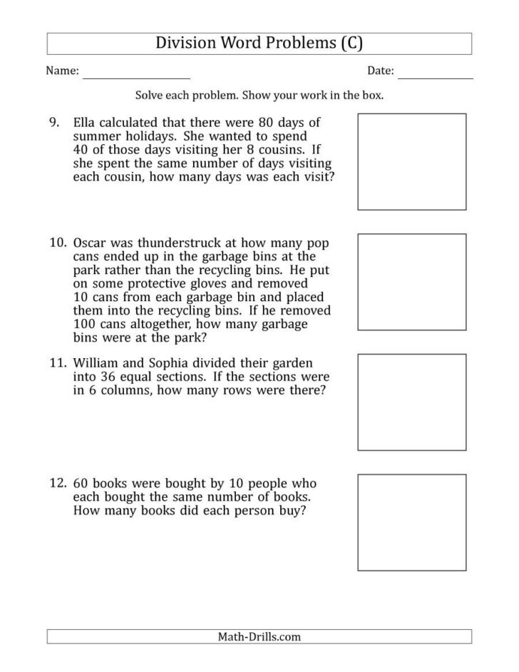 Long Division Word Problems Year 6 Worksheets