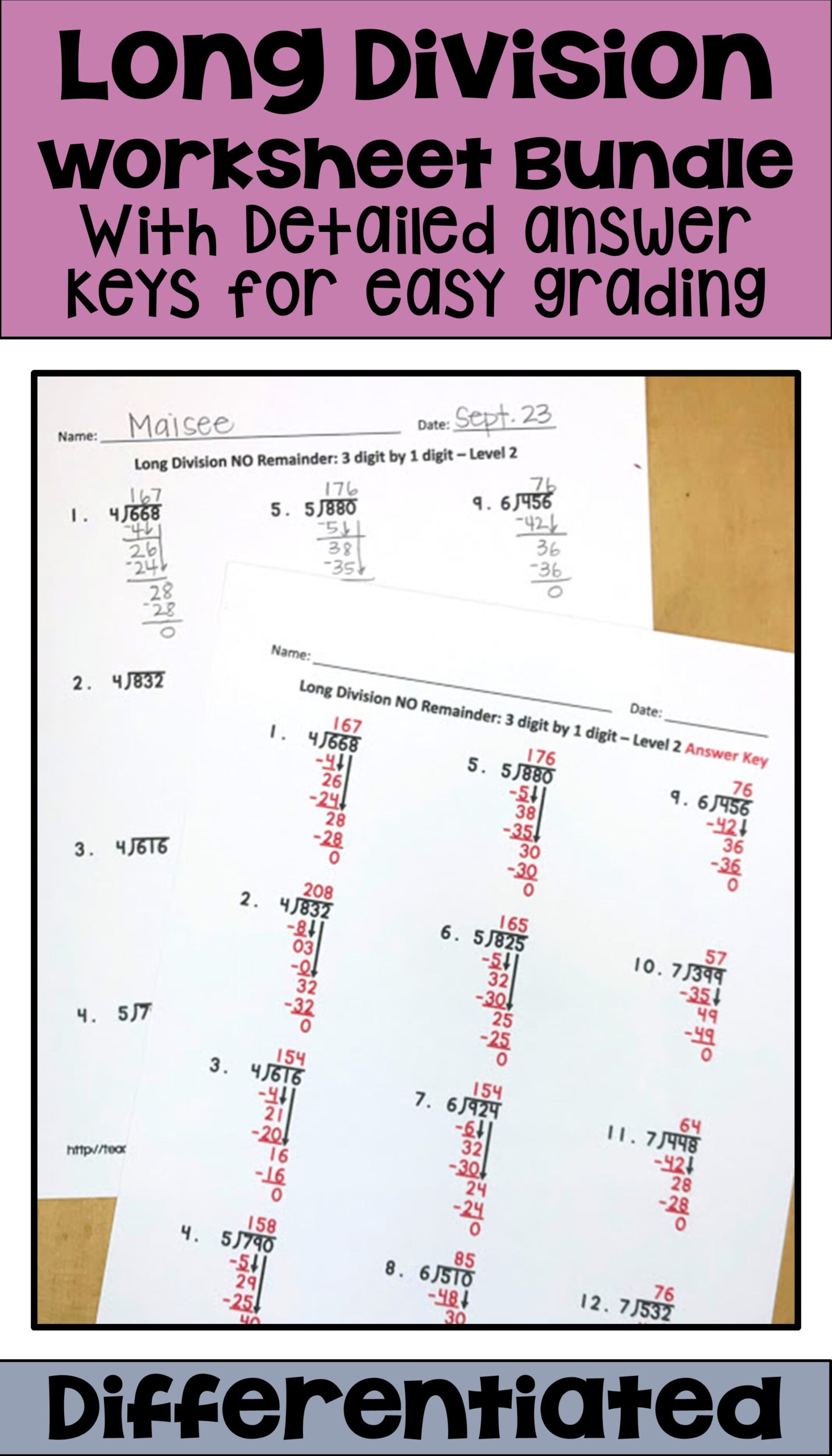 Long Division Worksheet BUNDLE With Digital And Printable Options 