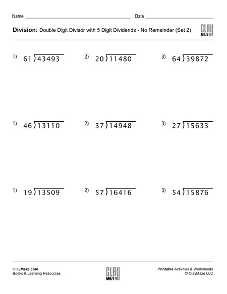 Long Division Worksheet With Double Digit Divisors Set 2 Childrens 